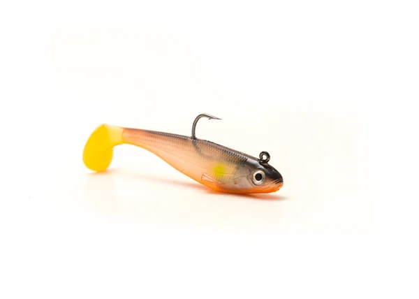 Egyetlen Jig Head Shad Soft Fishing Csali Horoggal Lapáttal Fehér — Stock Fotó