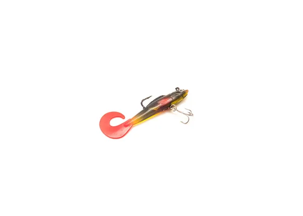 Single jig head soft swimbait fishing lure with big soft tail isolated on white —  Fotos de Stock