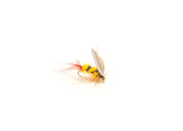 Single Fly Fishing Lure Different Files Colors Isolated White Background — Stok fotoğraf