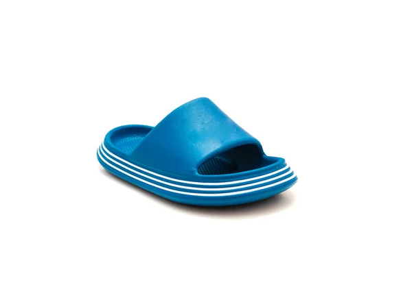 Enkele Blauwe Open Teen Kussen Dia Sandaal Voor Peuter Geïsoleerd — Stockfoto