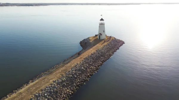 Aerial View Beautiful Lighthouse Lake Hefner Horizontal Line Oklahoma City — Stock Photo, Image