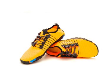 Water shoes with elastic shoelace locking mechanisms to quickly adjust the loose, easily to put on and take off isolated on white background. Breathable, quick-dry fashionable shoes for men women