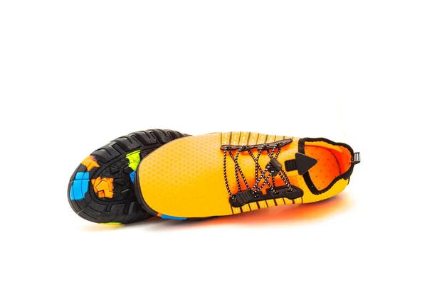 Vista Lateral Sapatos Água Laranja Brilhante Único Com Material Malha — Fotografia de Stock