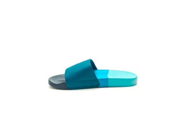 Zijaanzicht Enkele Blauwe Glijbaan Sandaal Voor Mannen Met Kunstleer Bovenste — Stockfoto