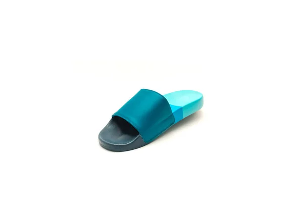 Bovenaanzicht Enkele Blauwe Glijbaan Sandaal Voor Mannen Met Kunstleer Bovenste — Stockfoto