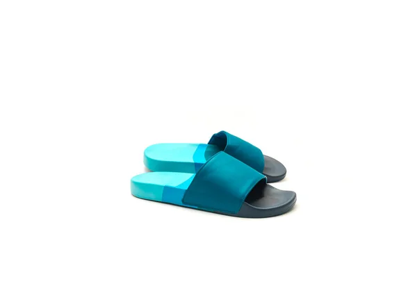 Helt Nya Ett Par Blå Slide Sandaler För Män Med — Stockfoto