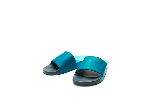 Helt Nya Ett Par Blå Slide Sandaler För Män Med — Stockfoto
