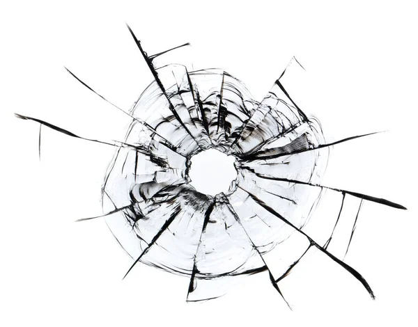 Cracks Glass Bullet Abstract Background Damaged Glass Cracks White Background — Stock Photo, Image