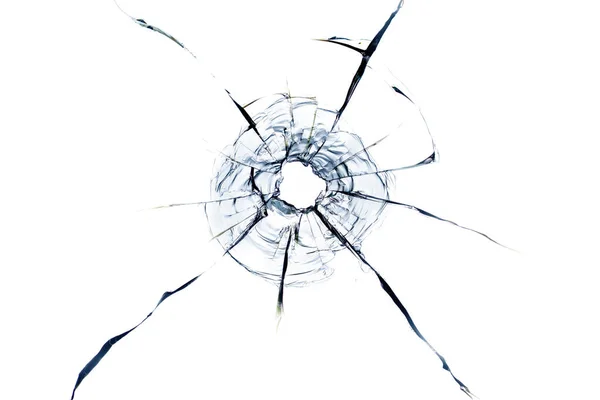 Cracks Glass Bullet Abstract Background Damaged Glass Cracks White Background — Stock Photo, Image