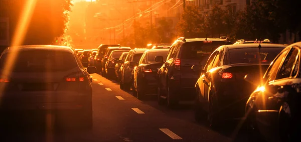 Traffic Jam Sunset Paralyzed Traffic City Streets Selective Focus — Stock Photo, Image