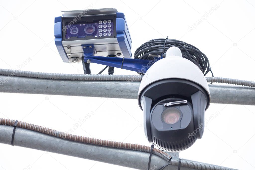Surveillance camera. Traffic control and automatic detection of traffic violations. CCTV camera.