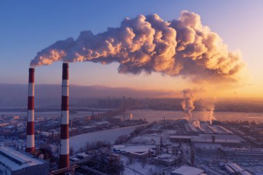 Bulutların üstündeki bitki borusu. Üst atmosfere zararlı emisyonlar. Karbon yakıtının yanması sonucu iklim değişikliği.