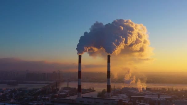 Greenhouse Gas Emissions Pollution Factories Dirty Air City Negative Impact — Video Stock
