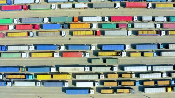 Huge Queue Trucks Loaded Grain Crops Blocked Ukrainian Port Humanitarian — Stock Video