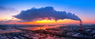 Greenhouse gas emissions. Pollution of factories. Dirty air over the city. Negative impact on human health