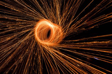 The circle is drawn with sparklers on a black background.