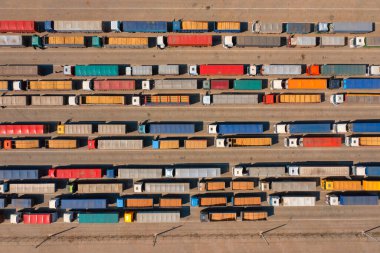 A huge queue of trucks with provisions, near the Ukrainian port in the Black Sea, as a result of the Russian military blockade of Ukraine.