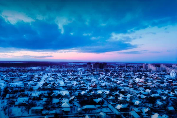 Vista Ciudad Bucha Irpin 2021 Modernas Zonas Campo Atardecer Una — Foto de Stock