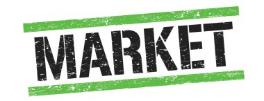 Siyah yeşil grungy çizgileri üzerinde MARKET metni işareti.