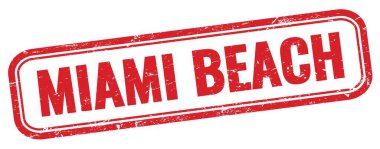 MIAMI BEACH kırmızı grungy dikdörtgen damgalı metin.