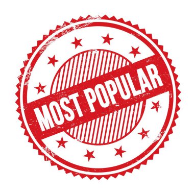 Çoğu POPULAR metni kırmızı grungy zig zag kenarları yuvarlak pul üzerine yazılmış.
