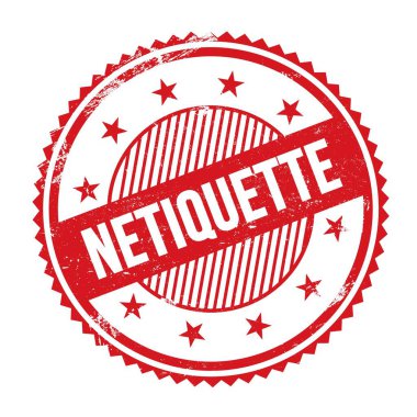 Kırmızı grungy zig zag kenarları yuvarlak mühür üzerine yazılmış NETIQUETTE metin.