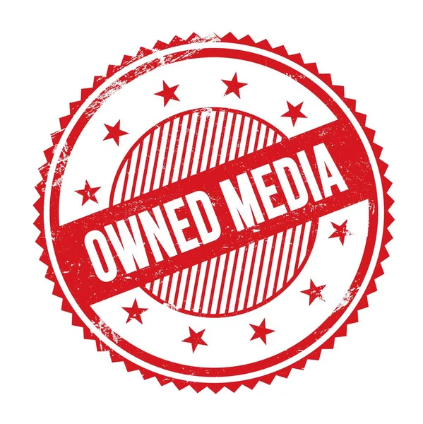 Owned Media Text Written Red Grungy Zig Zag Borders Stamp — Stock Photo, Image