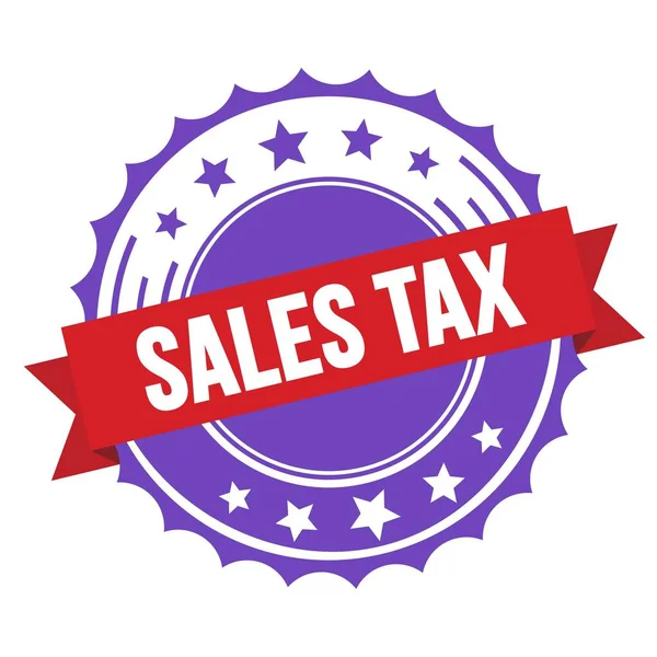 Sales Tax Text Auf Rotem Violettem Band Badge Stempel — Stockfoto