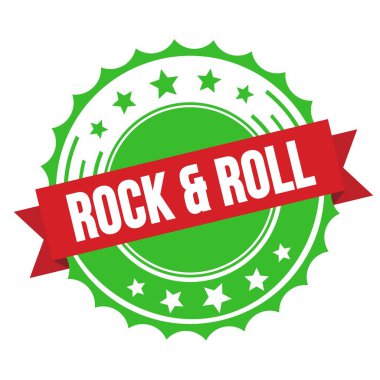 Kırmızı yeşil rozet damgasında ROCK & ROLL metni.