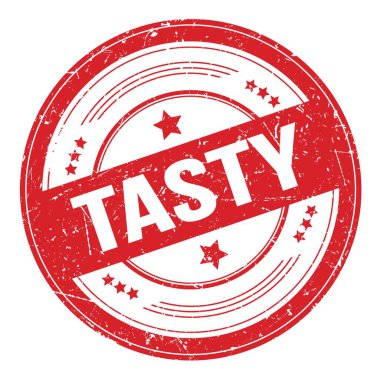 Kırmızı yuvarlak pasaklı desen damgalı lezzetli metin.