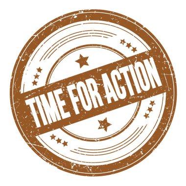 Kahverengi yuvarlak dokuma damgası üzerine eylem metni zamanı.