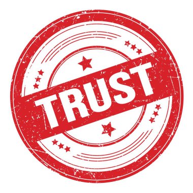 Kırmızı yuvarlak grungy desen damgası üzerinde TRust metin.