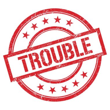 Kırmızı yuvarlak vintage kauçuk damga üzerine yazılmış sorunlu metin.