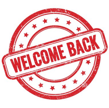 Kırmızı, eski, pasaklı, yuvarlak lastik damgalı hoş geldin metni..