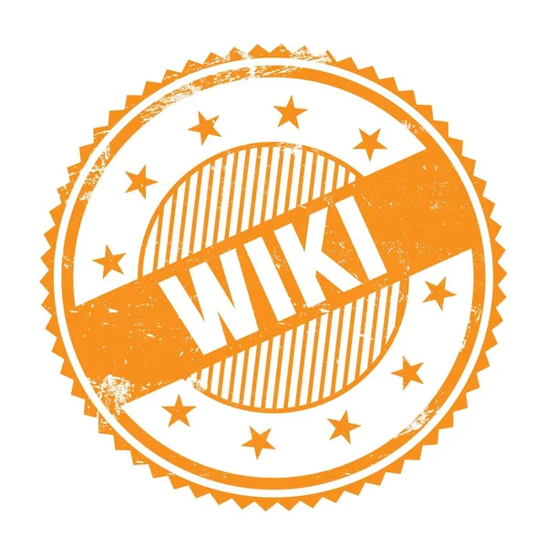Wikiテキスト オレンジグランジージグザグボーダーラウンドスタンプ — ストック写真