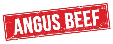 Kırmızı grungy dikdörtgen damgalı ANGUS BEEF metni.