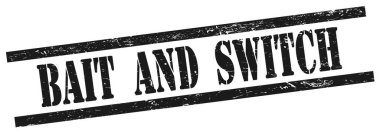 Siyah, kirli, dikdörtgen, klasik damga üzerindeki BAIT ve Switch metni.