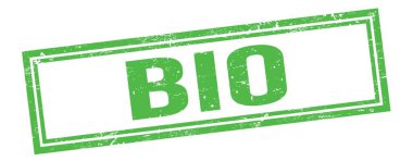 Yeşil grungy vintage dikdörtgen damgalı BIO metni.