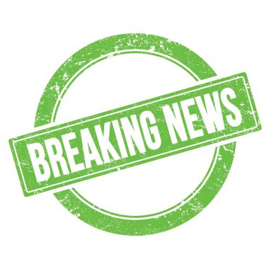 Yeşil grungy yuvarlak vintage pul üzerine Kırıcı Haber metni.