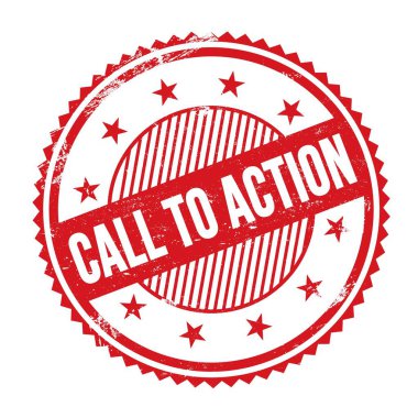 Kırmızı grungy zig zag kenarları yuvarlak mühür üzerinde yazılmış Eylem metnine çağrı.