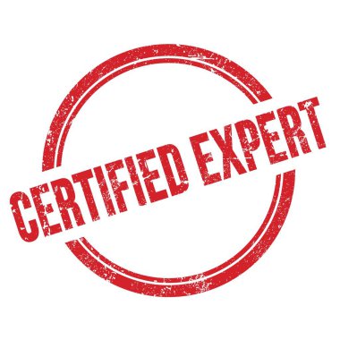 Kırmızı grungy vintage yuvarlak pul üzerine yazılmış CERTIFED Uzman metin.