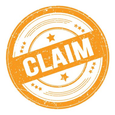 Turuncu yuvarlak grungy doku damgası üzerine CLAIM metni.