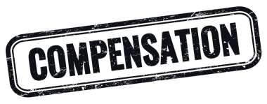 Siyah grungy vintage dikdörtgen damgalı COMPENSATION metni.