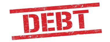 Kırmızı grungy dikdörtgen damga işareti üzerinde DEBT metin.