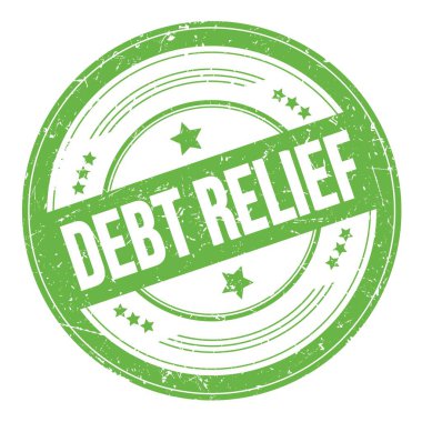Yeşil yuvarlak grungy desen damgalı DEBT RELIEF metin.