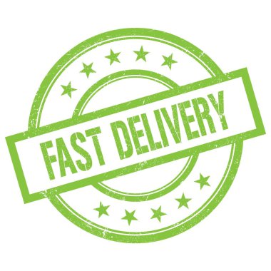 FAST DELIVERY yeşil yuvarlak vintage kauçuk damga üzerine yazılmış metin.