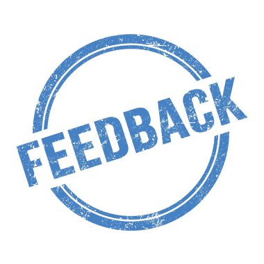 Mavi grungy vintage yuvarlak pulu üzerine yazılmış FEEDback metni.
