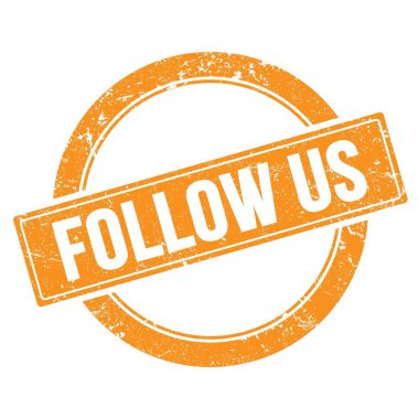 FOLLOW US metin üzerinde turuncu grungy yuvarlak vintage pul.