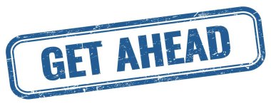 Mavi grungy vintage dikdörtgen damgası üzerinde AHEAD metni al.