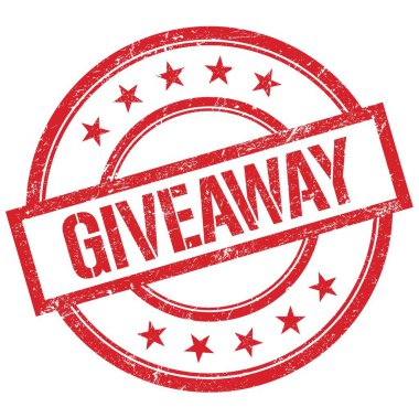 Kırmızı, yuvarlak, lastik damga üzerine yazılmış hediye metni.